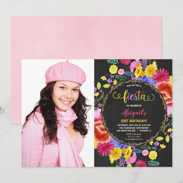 Invitación de cumpleaños de la fiesta mexicana par (Anverso / Reverso)