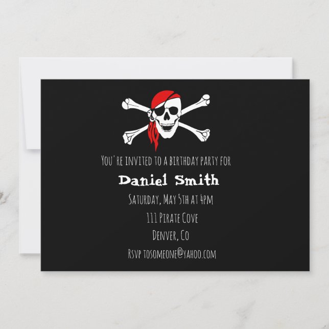 Invitación de cumpleaños de la fiesta pirata Hueso (Anverso)