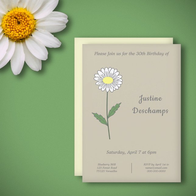 Invitación de cumpleaños de la flor de margarita b (Botanical Daisy Flower Birthday Invitation)