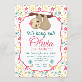 Invitación de cumpleaños de la flor de perezoso ¡V