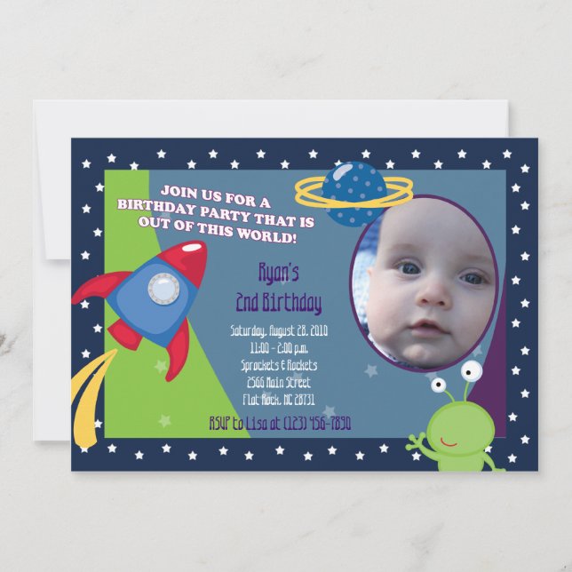 Invitación de cumpleaños de la foto del espacio ex (Anverso)
