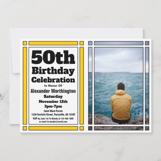 Invitación de cumpleaños de la foto Gold 50 (Anverso)