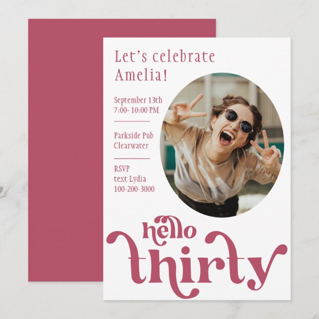 Invitación de cumpleaños de la foto para ella | Tr (Anverso / Reverso)