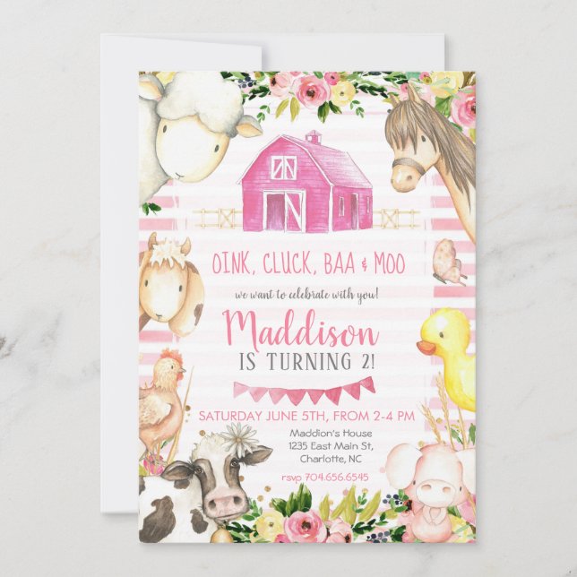 Invitación de cumpleaños de la granja chica (Anverso)