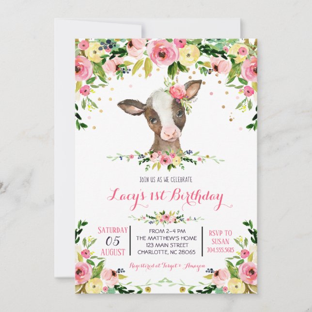 Invitación de cumpleaños de la granja de chicas (Anverso)