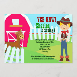Invitación de cumpleaños de la granja de Cowboy