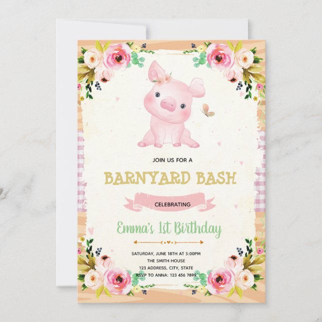 Invitación de cumpleaños de la granja de fiestas d (Anverso)
