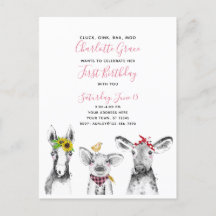 Invitación de cumpleaños de la granja de guiones r