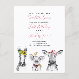 Invitación de cumpleaños de la granja de guiones r