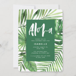 Invitación de cumpleaños de la hoja de palma tropi