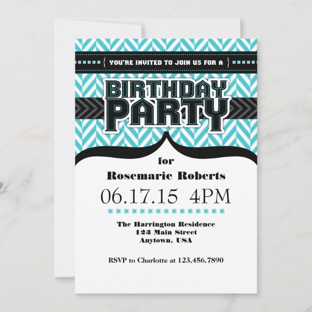 Invitación de cumpleaños de la hueso blanco azul t (Anverso)
