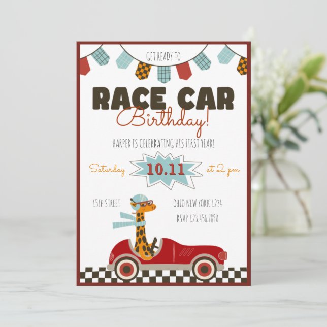 Invitación de cumpleaños de la jirafa rápida de lo (Anverso de pie)
