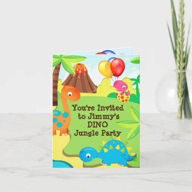 Invitación de cumpleaños de la jungla de dinosauri (Anverso)