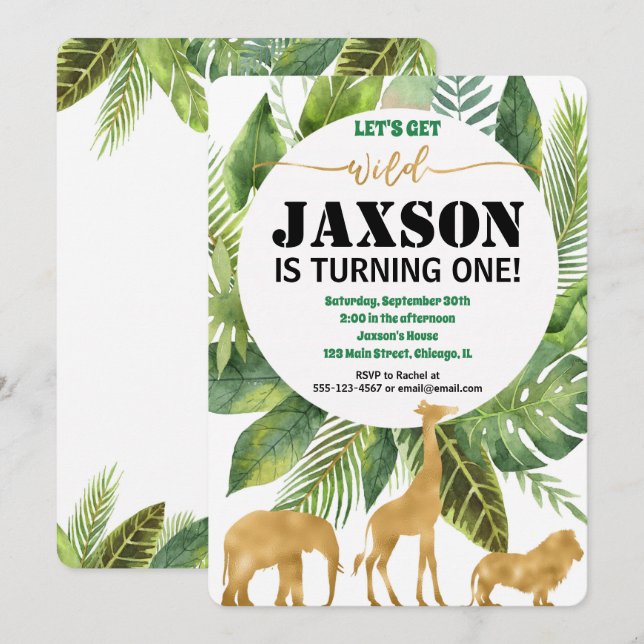 Invitación de cumpleaños de la jungla de Safari pa (Anverso / Reverso)