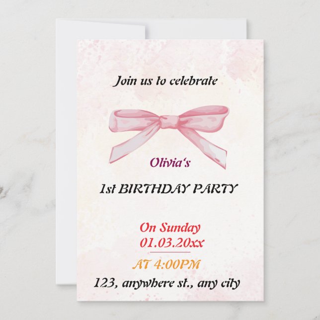 invitación de cumpleaños de la libélula blanca (Anverso)