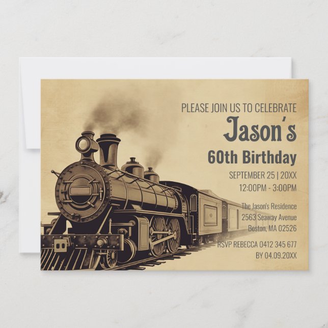 Invitación de cumpleaños de la Locomotora Vintage (Anverso)