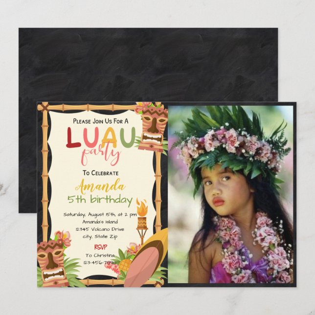 Invitación de cumpleaños de la máscara tropical Lu (Anverso / Reverso)