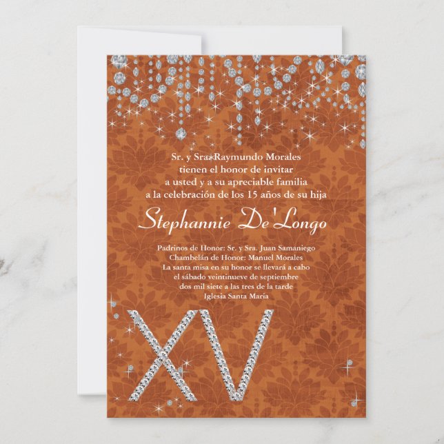 Invitación de cumpleaños de la Naranja Diamond Qui (Anverso)