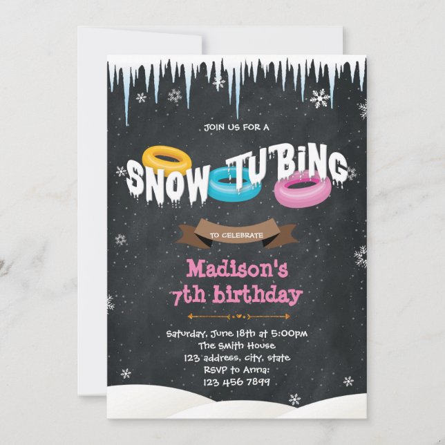 Invitación de cumpleaños de la nieve para el tubér (Anverso)