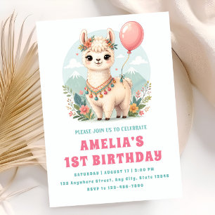 Invitación de cumpleaños de la niña alpaca linda 1