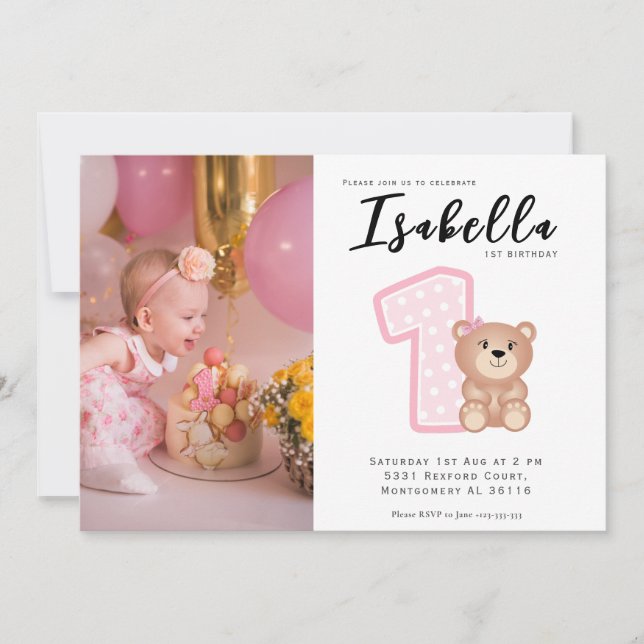 Invitación de cumpleaños de la niña bebé (Anverso)