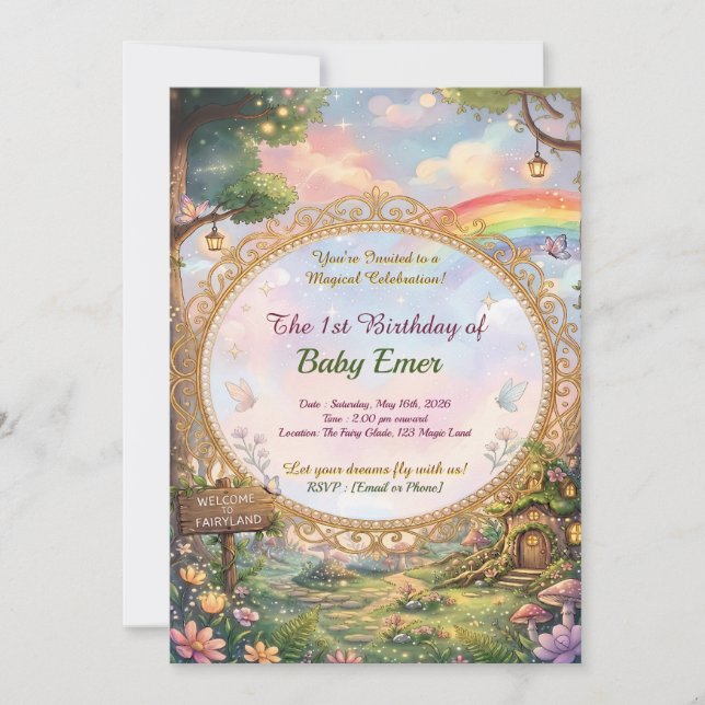 Invitación de cumpleaños de la niña de Fairyland d (Anverso)