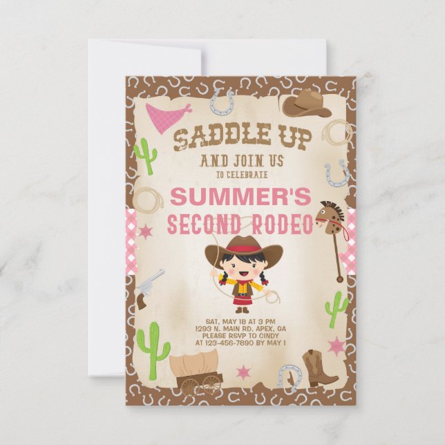 Invitación de cumpleaños de la niña de vaca de seg (Anverso)