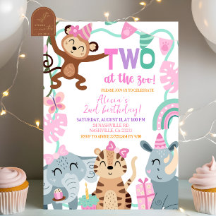Invitación de cumpleaños de la niña DOS en el ZOO
