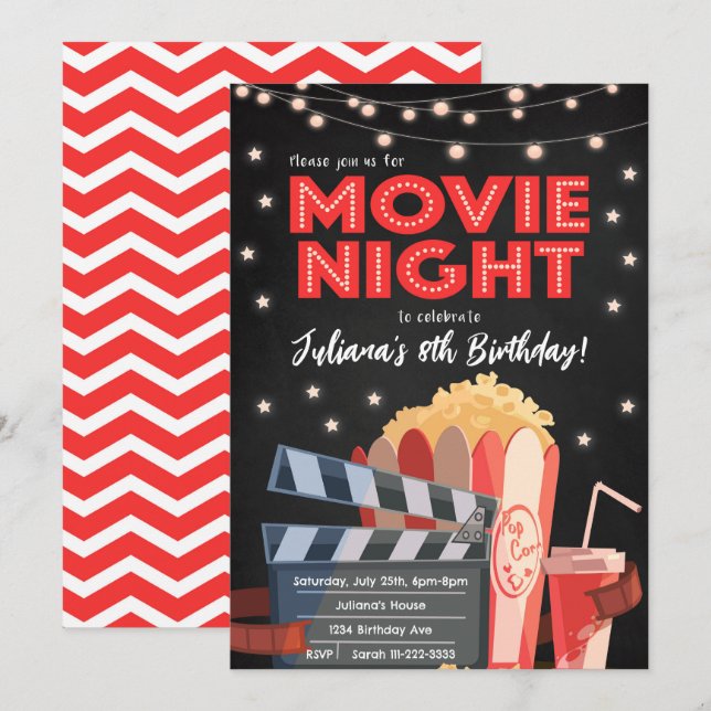 Invitación de cumpleaños de la noche de la películ (Anverso / Reverso)