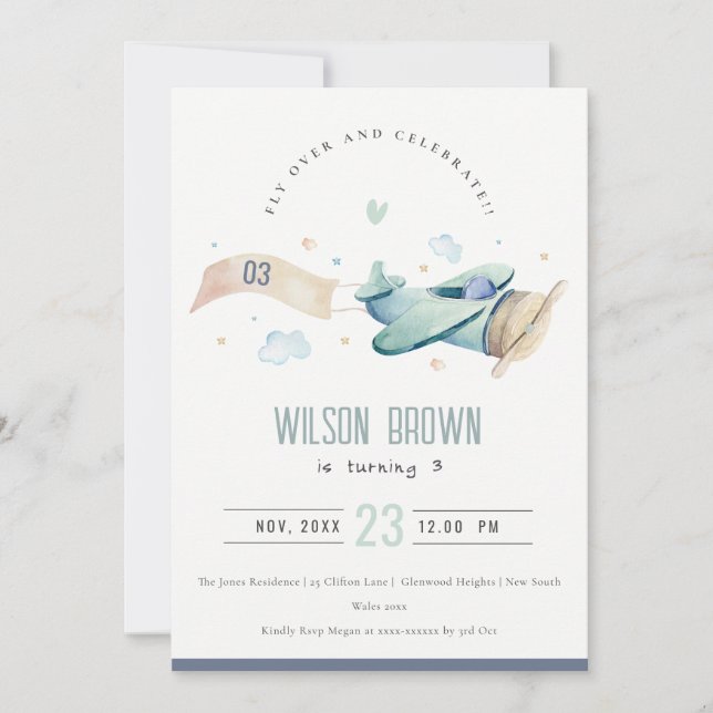 Invitación de cumpleaños de la nube de la aeronave (Anverso)
