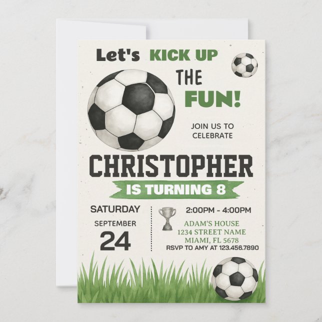 Invitación de cumpleaños de la pelota de fútbol (Anverso)