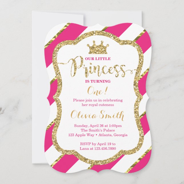 Invitación de cumpleaños de la pequeña princesa en (Anverso)