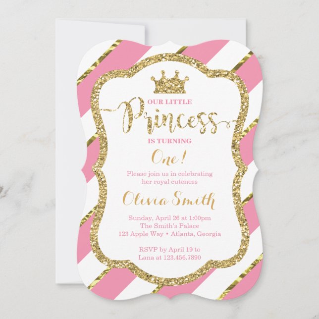 Invitación de cumpleaños de la pequeña princesa en (Anverso)