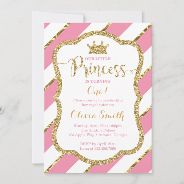 Invitación de cumpleaños de la pequeña princesa en (Anverso)