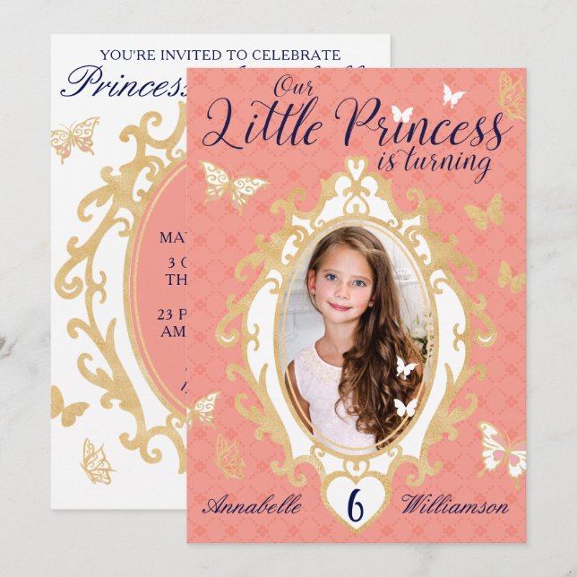 Invitación de cumpleaños de la pequeña princesa ro (Anverso / Reverso)