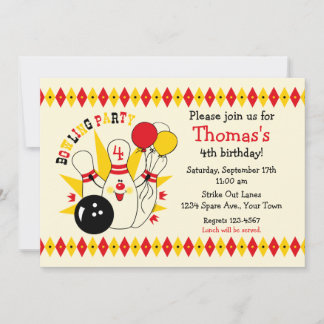 Invitación de cumpleaños de la pinza de boliche