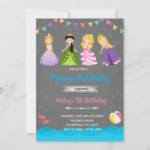 invitación de cumpleaños de la piscina de la princ