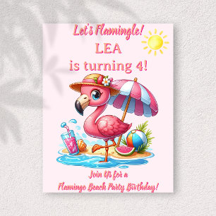Invitación de cumpleaños de la playa de flamencos