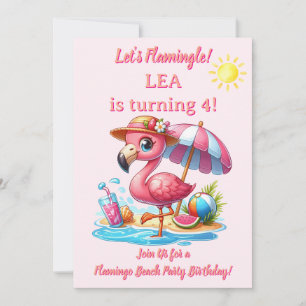 Invitación de cumpleaños de la playa de flamencos 