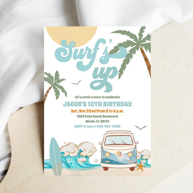 Invitación de cumpleaños de la playa de surf (Subido por el creador)