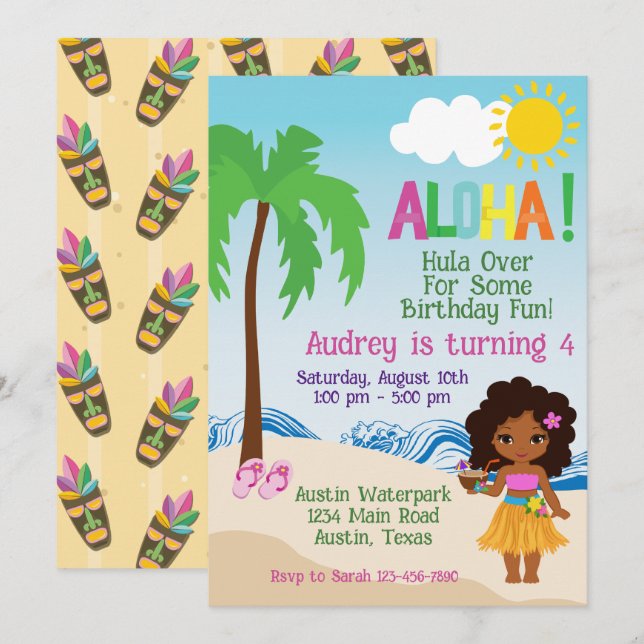 Invitación de cumpleaños de la playa tropical Aloh (Anverso / Reverso)