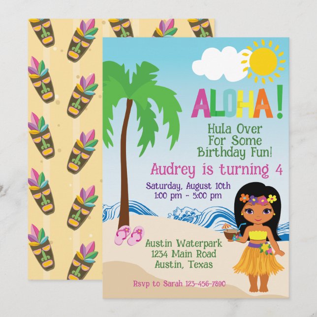Invitación de cumpleaños de la playa tropical Aloh (Anverso / Reverso)
