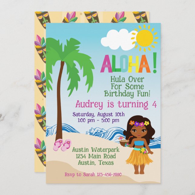 Invitación de cumpleaños de la playa tropical Aloh (Anverso / Reverso)