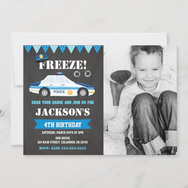 Invitación de cumpleaños de la policía Coche de po (Anverso)