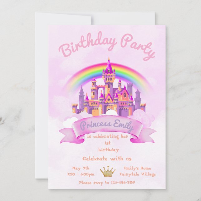 Invitación de cumpleaños de la Princesa 1er cumple (Anverso)