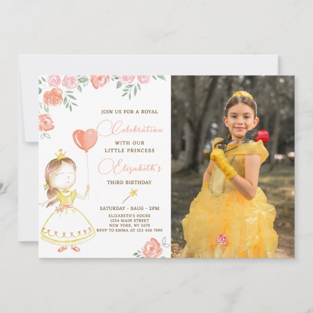 Invitación de cumpleaños de la princesa acuarela c (Anverso)