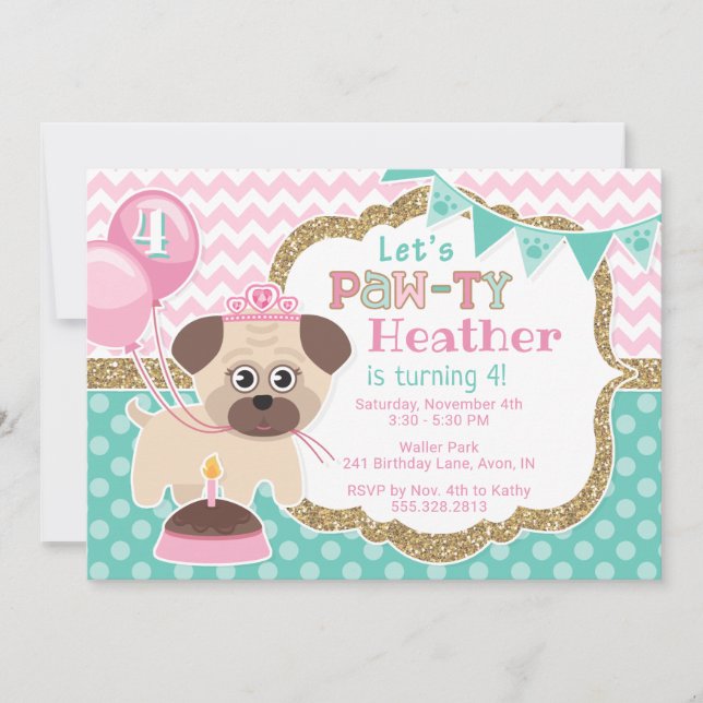 Invitación de cumpleaños de la princesa chica Cute (Anverso)