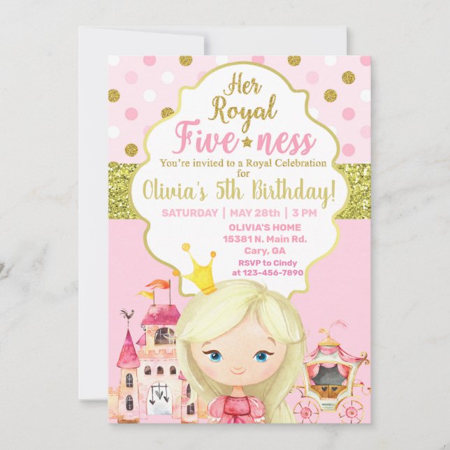 Invitación de cumpleaños de la princesa chica de p (Anverso)