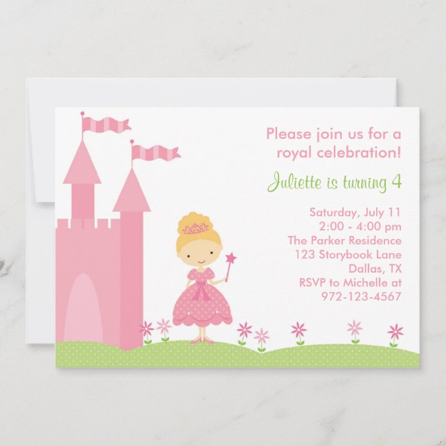 Invitación de cumpleaños de la Princesa de bonito (Anverso)
