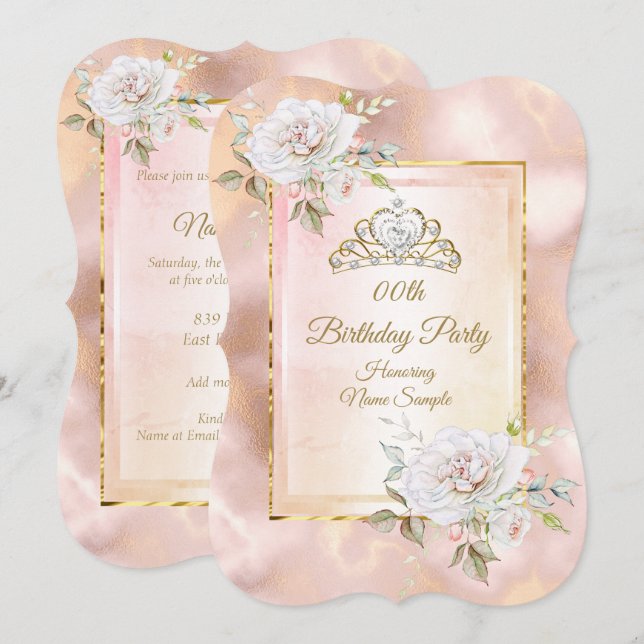 Invitación de cumpleaños de la princesa de oro ros (Anverso / Reverso)
